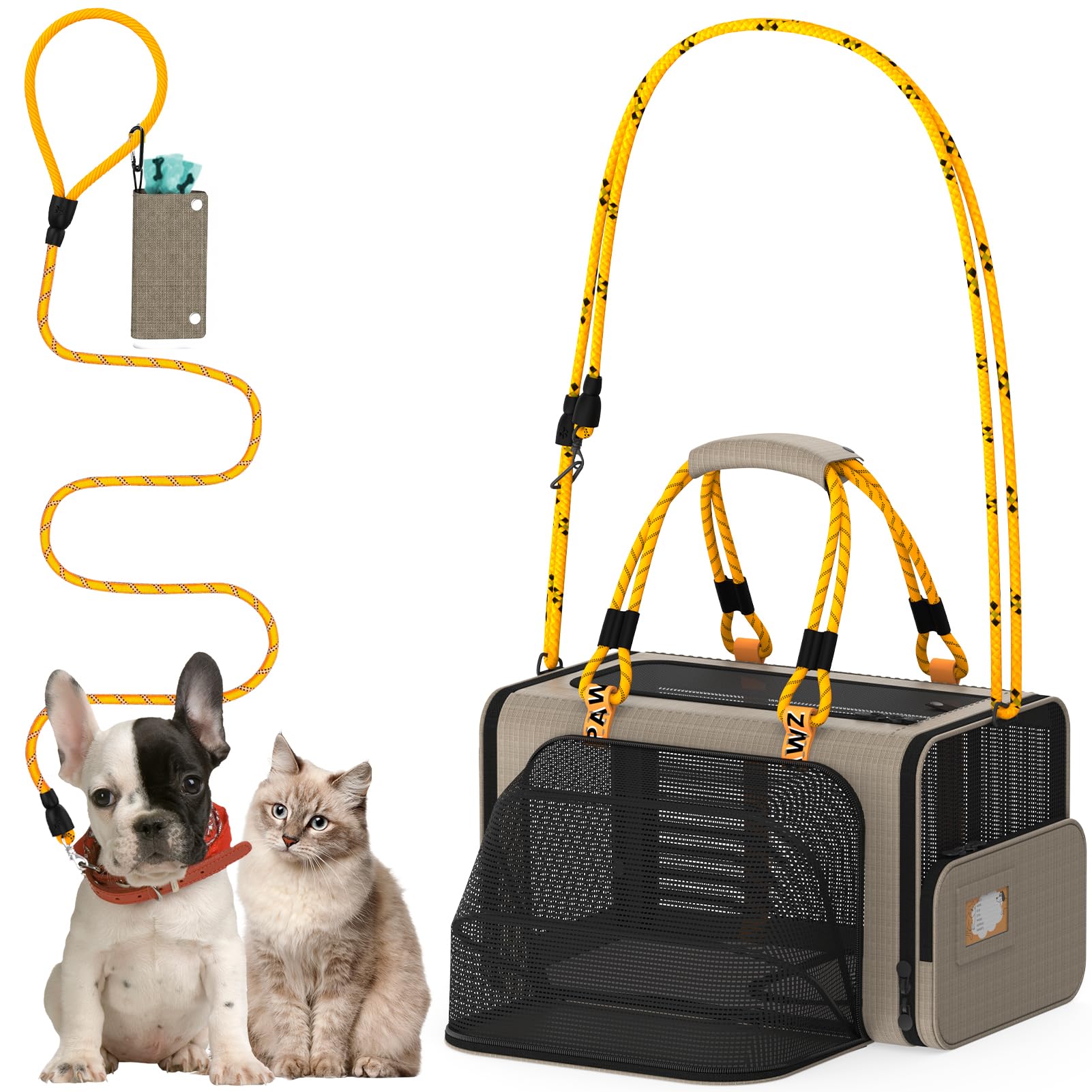 PAWZIDEA Expandable Pet Carrier, 18×11×11 TSA Airline Approved Small Dog Carrier up 18 lbs, Top-Load Cat Carrier for 2 Cats Under Seat, Collapsible Soft-Sided Puppy Travel Bag, Seatbelt Loops, ID Card