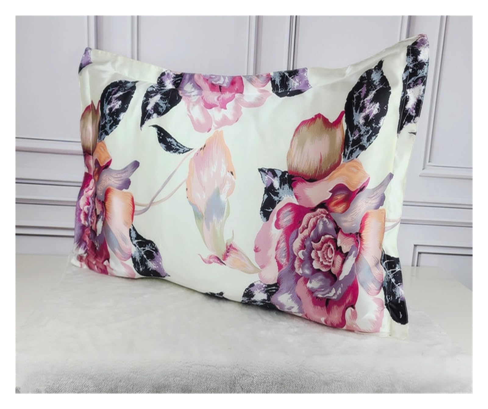 Silk Pillowcase 1pc Silk 19mm Satin Silk Printed Pillowcases Pillow Cases Envelope Closure Standard Queen King(10,50x70cm)
