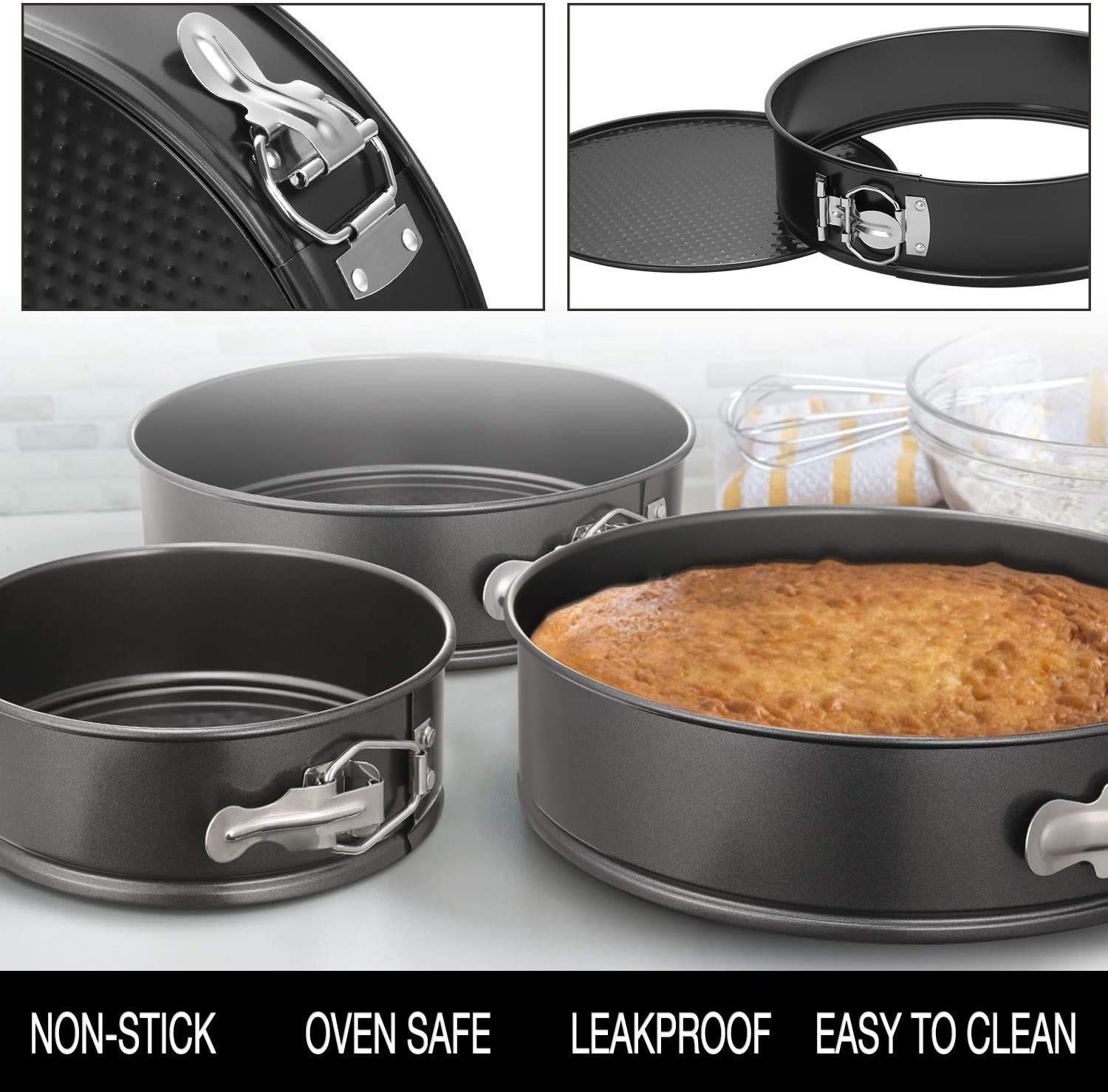 NETIZEN Carbon Steel Spring Form Cake Mould Pan Set/Baking Tray/Removable Mould Tray (Set of 3, Black) 1