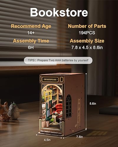Miniatura 3 de Rowood Book Nook - Kit de rincón de libros para adultos, rompecabezas de madera 3D en miniatura, callejón de decoración de estantería, pasatiempos