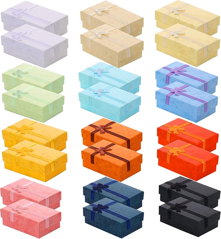 Sureio 24 Pcs Jewelry Gift Boxes Set Gift Case Cardboard Paper Box Earrings Ring Necklace Bracelet Jewelry for Wedding Anniversaries Birthday, 3.2'' x 2'', 12 Colors
