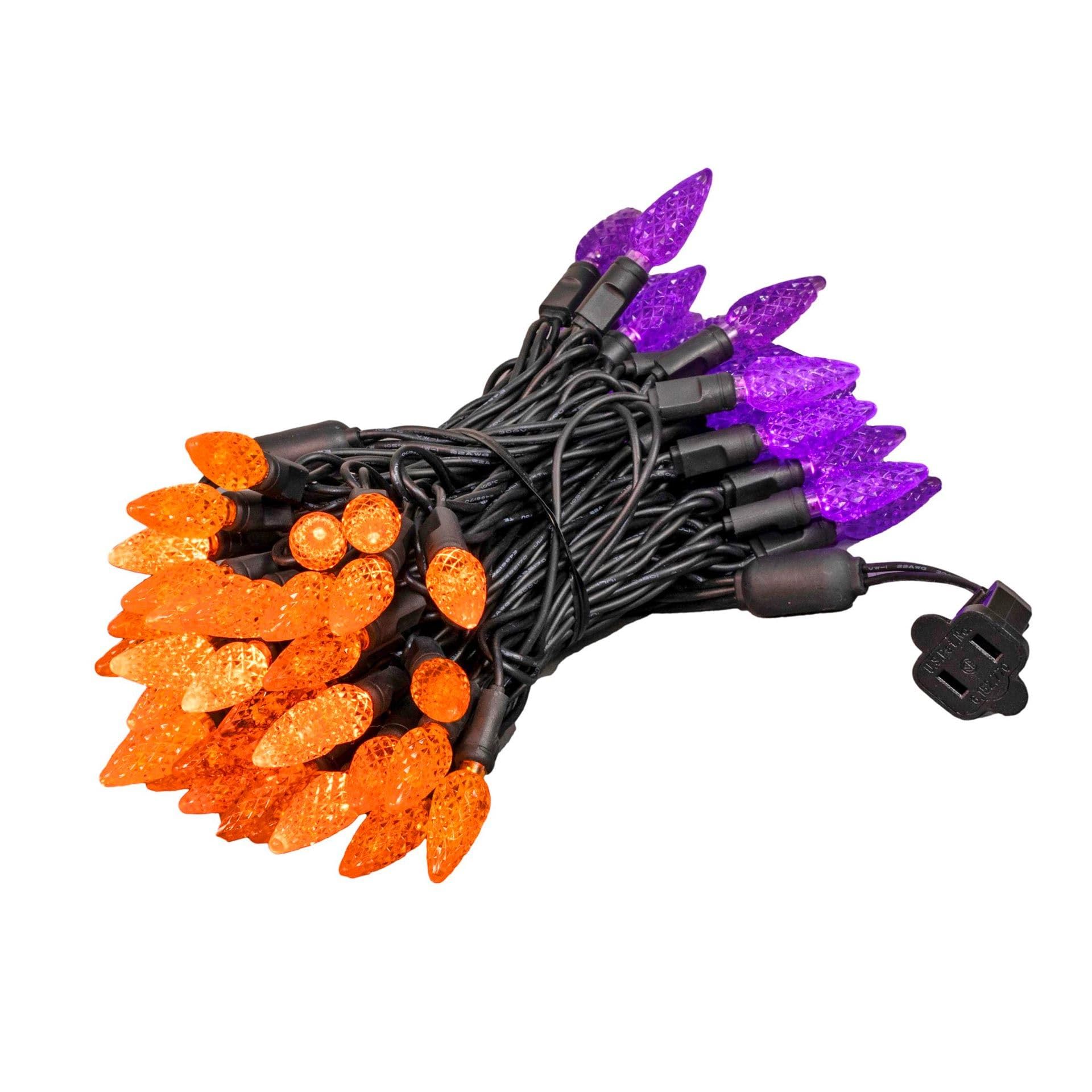Novelty Lights 70 Lichter C6 True Twinkle LED Weihnachten Mini-Licht-Set, kommerzielle Qualität, Outdoor-Lichterkette, lila/orange, grüner Draht, 7,6 m