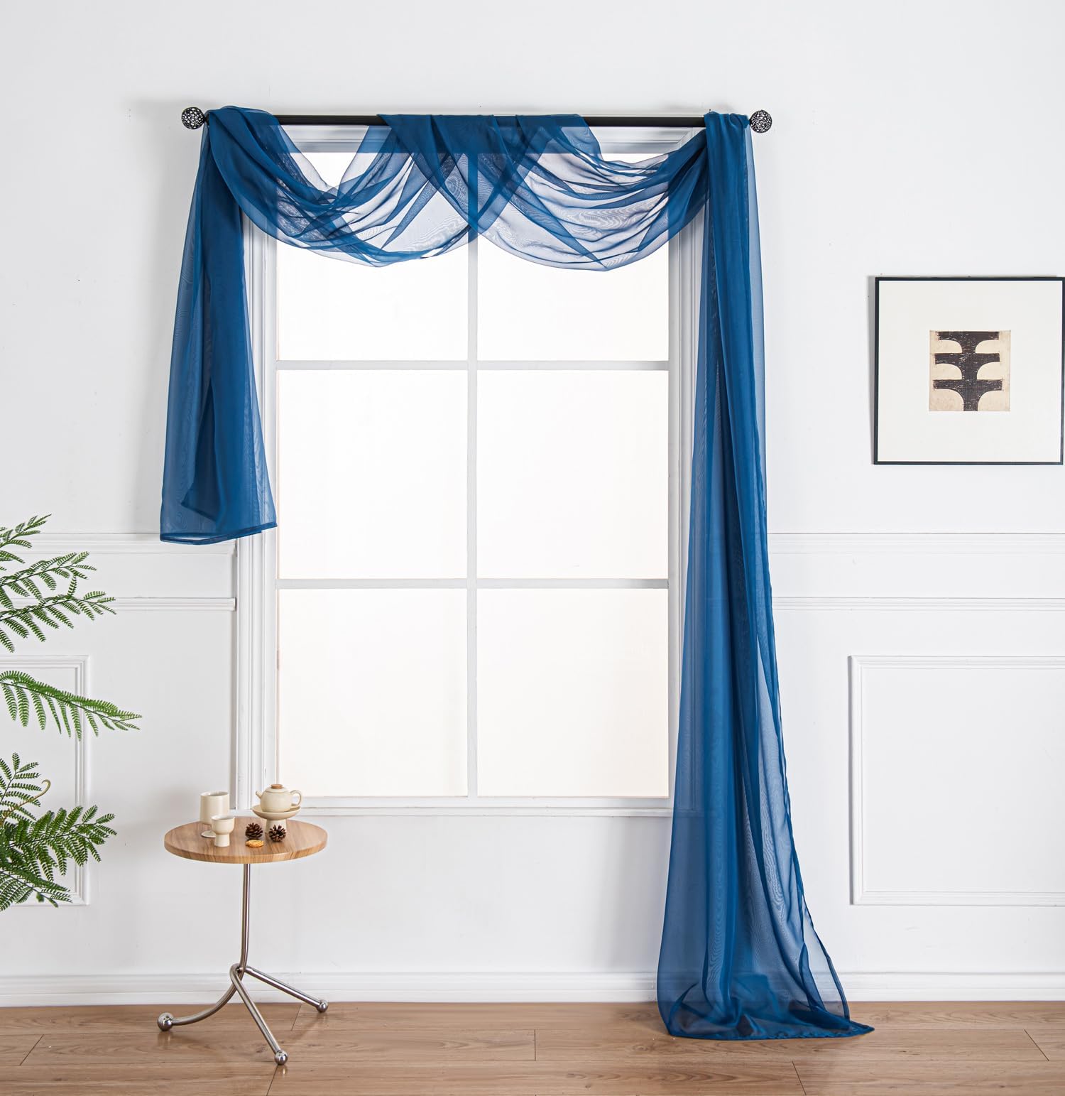 - WPM Royal Blue Extra Long Sheer Window Scarf Valance. 38”W x 216”L Valances Voile Swag for Windows- Living Room, Kitchen, Wedding Arches, Bedroom Décor, Events. Fully Stitched and Hemmed
