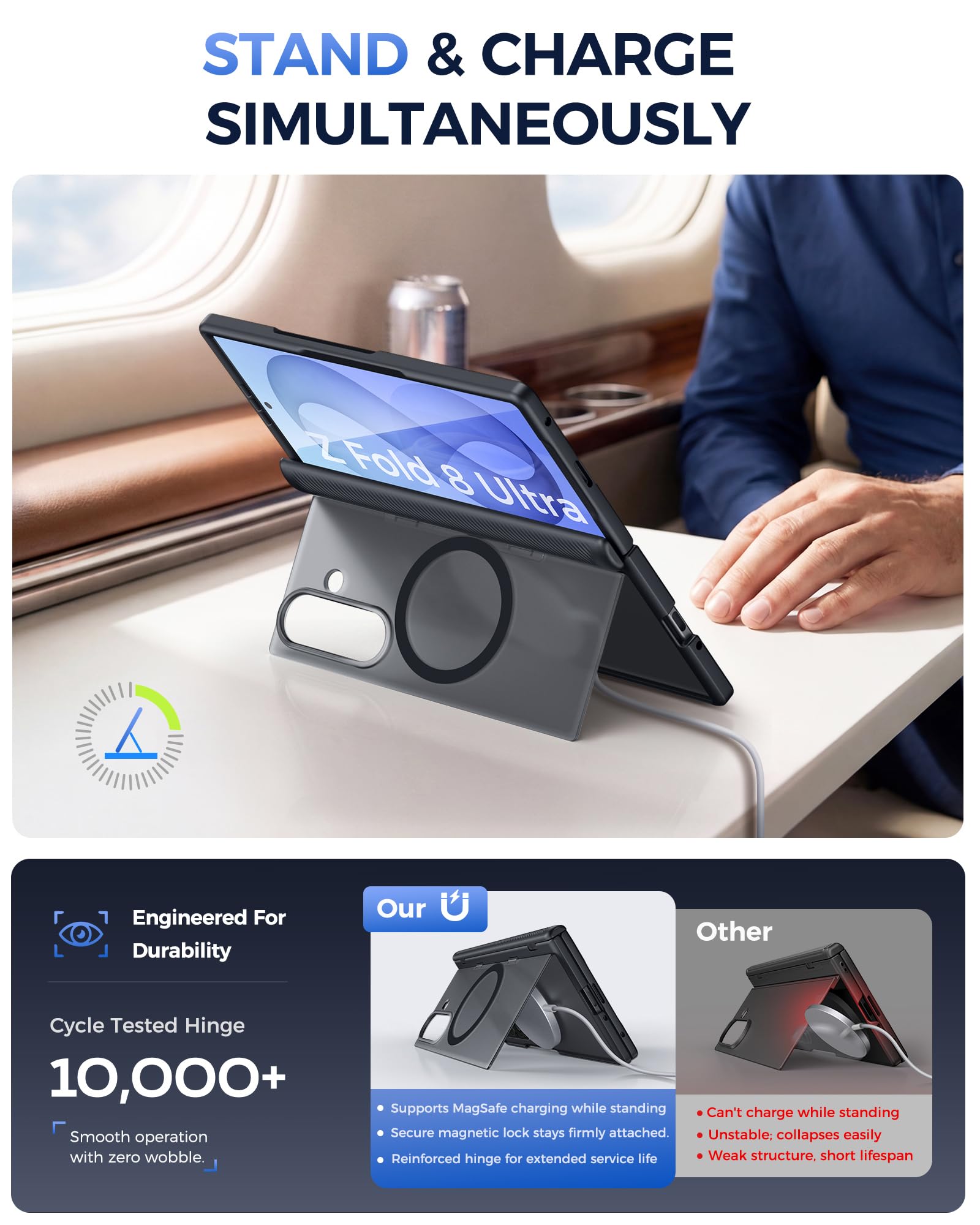 Vihibii Cover per Samsung Galaxy Z Fold 8 Ultra con supporto, 2026, colore: Nero | Compatibile con MagSafe, Protezione Fotocamera, Protezione Schermo Frontale, Protezione Cerniera, Militare Antiurto