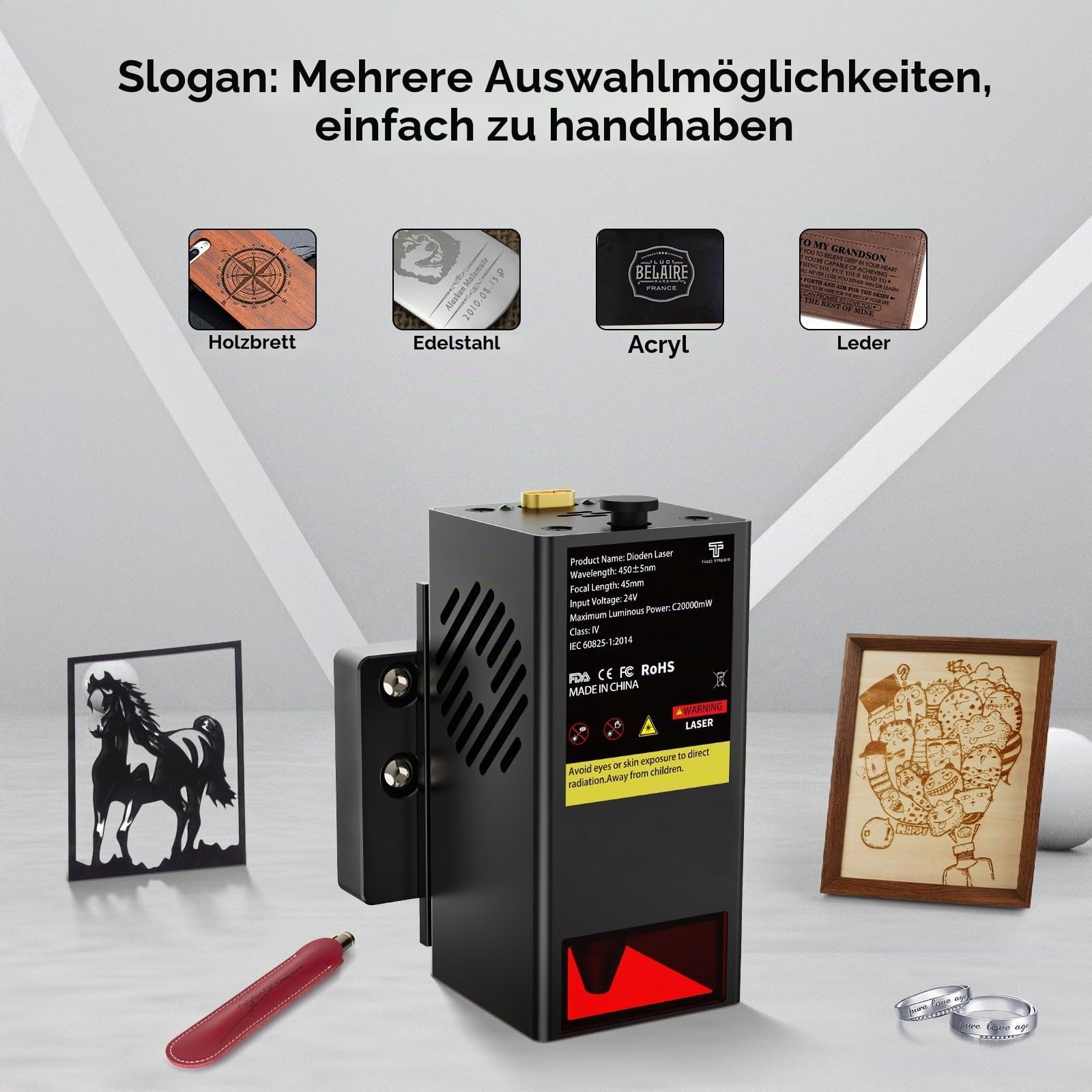 Twotrees TTC450 Pro CNC Router CNC Arbeitsbereich 460 x 460 x 80 mm zum Gravieren, Schneiden von MDF, Acryl, Massivholz Nylon mit Trimmer Kit 800W Holz Trimmer Router Spindel und 20W Lasermodul