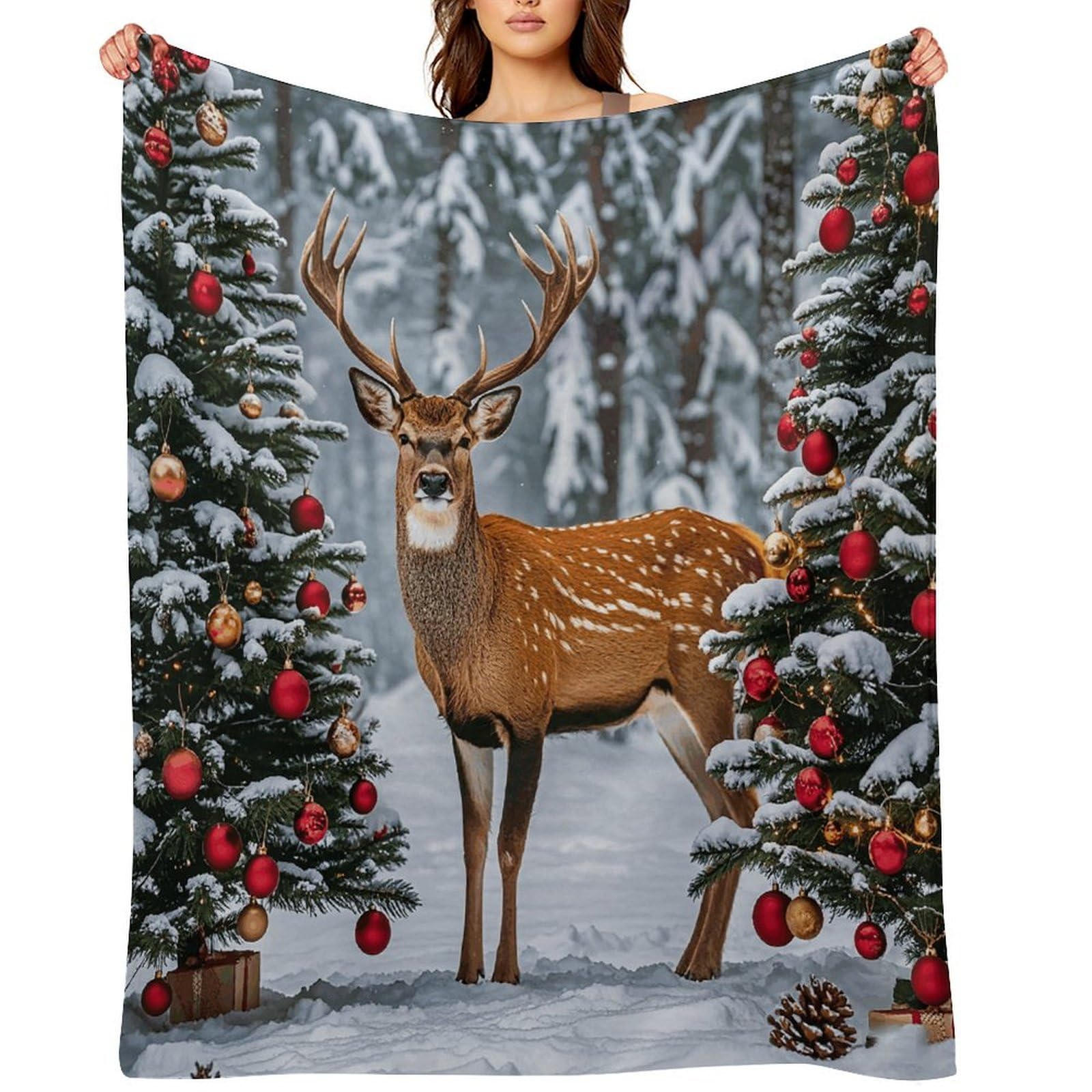 Cow Deer Trees Christmas Throw Blanket for Couch and Bed Super Soft Warm Lightweight Throw Blankets Cozy Fuzzy Flannel Blanket Personalized Decorative Blankets for Sofa Decor 60"x80"