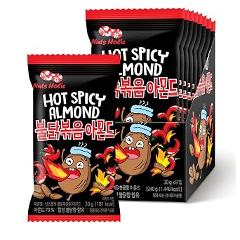 Korean Food Nuts Holic Hot & Spicy Almond, Korean Seasoned Almond Snack, 8 Packs 8.5 oz 1.05 oz Each