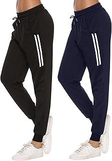 Pantalones Deportivos Casuales para Mujer Pantalones de Jogger de Cintura con Cordón de Algodón Pantalones de Chándal Suaves y Ligeros con Bolsillo(Negro+Azul Marino,XL)