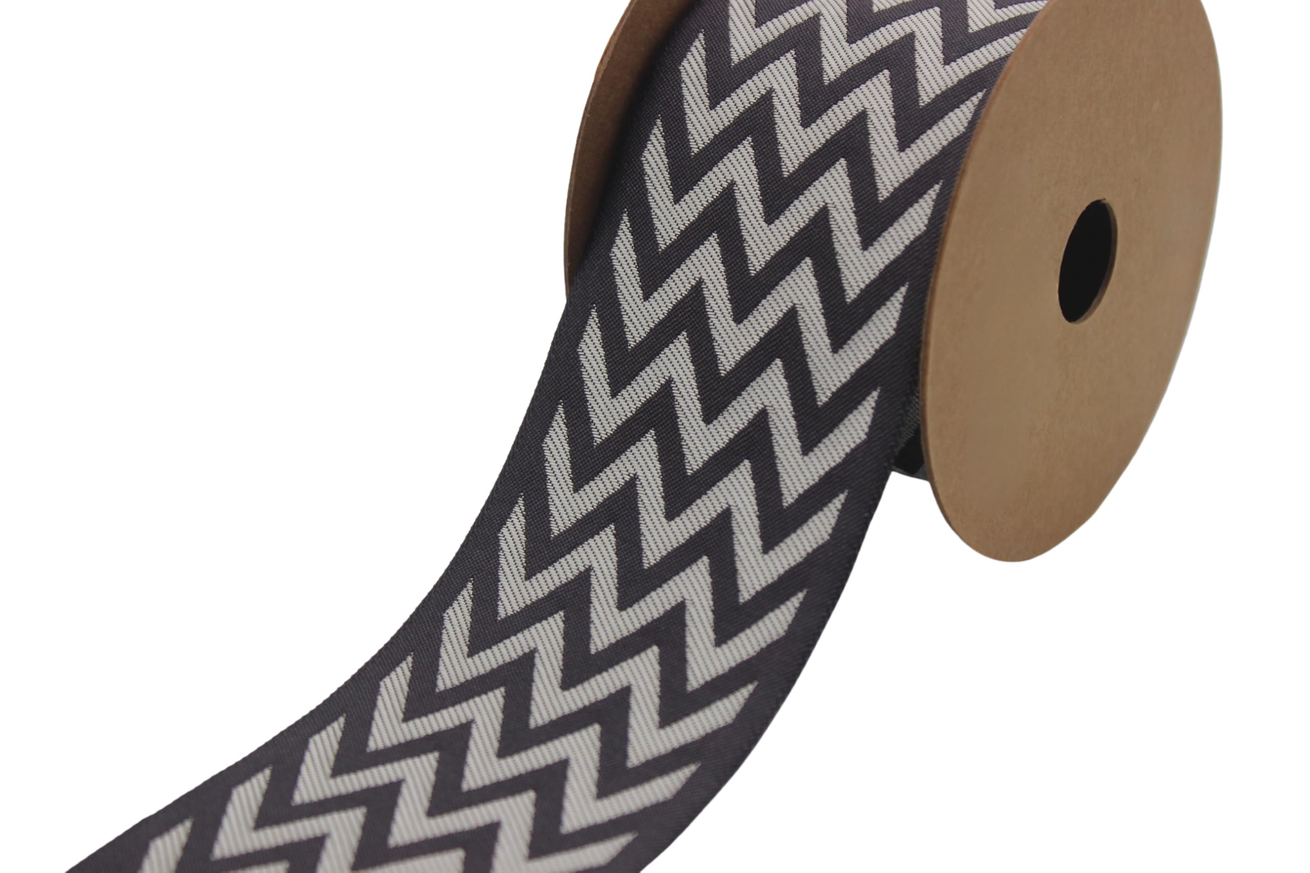 Ruban jacquard brodé rideaux passementerie zigzag gris argenté 4m