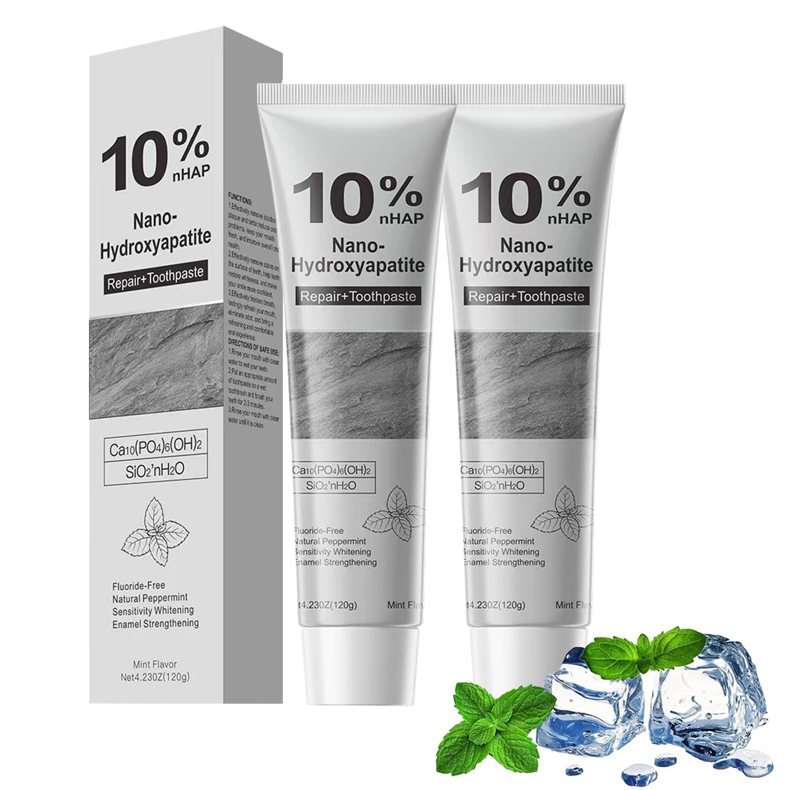 Hydroxyapatite Toothpaste, 10% Nano-Hydroxyapatite Toothpaste for Advanced Enamel Protection,New Upgraded Formula,Gentle Mint,Fresh Breath(2 Pcs)
