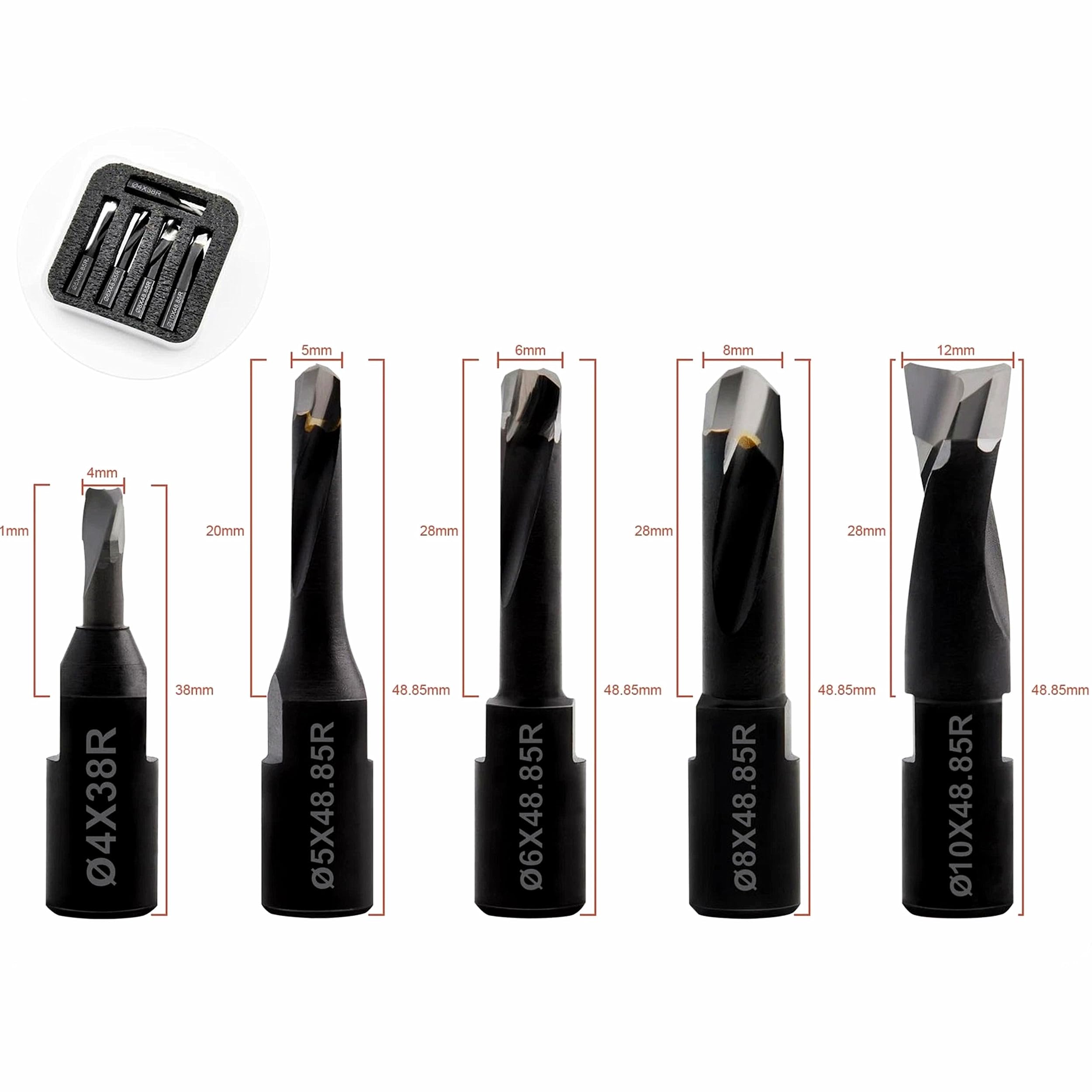 BestParts Lot de 5 embouts de rechange en carbure solide pour machines à joindre Domino 4 mm, 5 mm, 6 mm, 8 mm et 10 mm