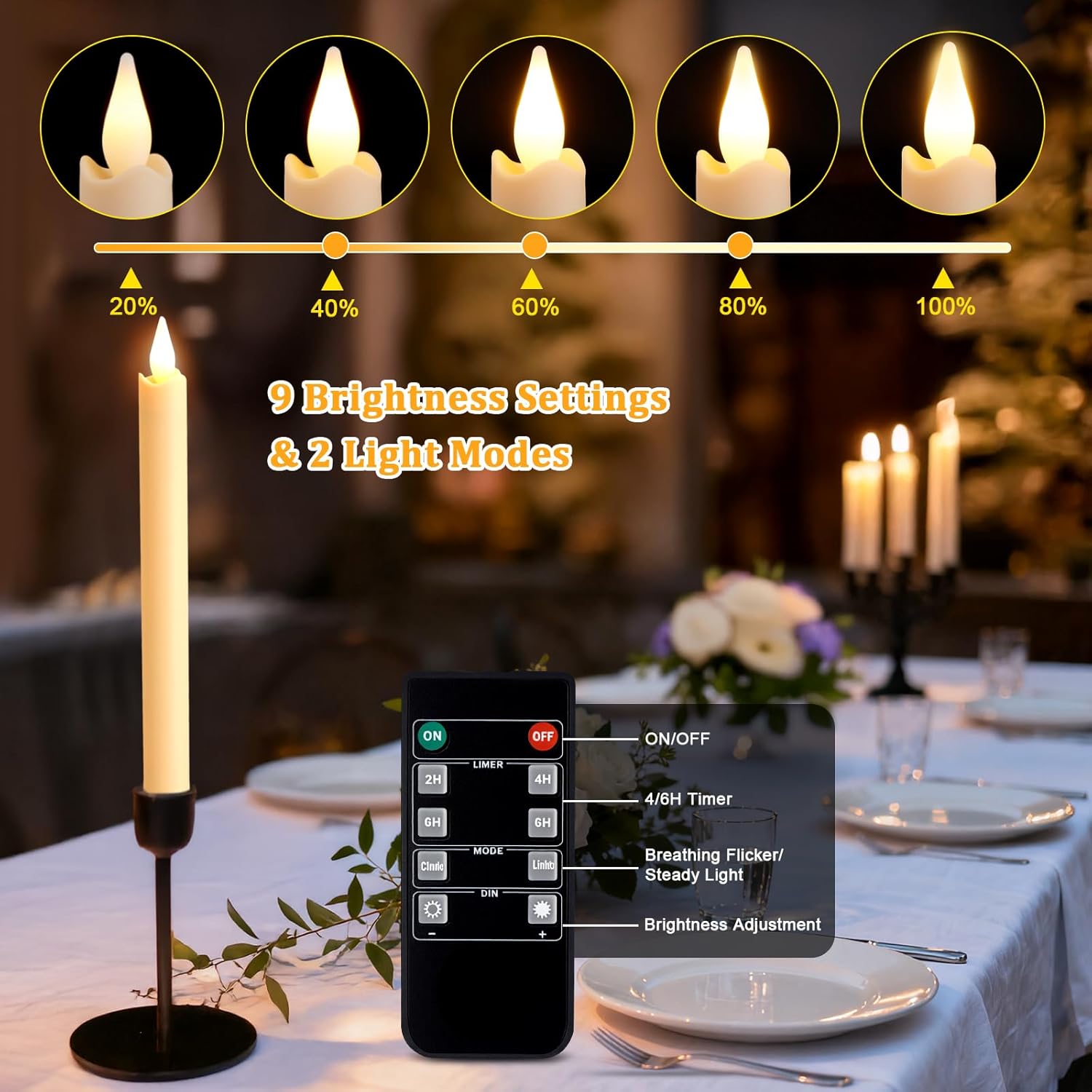 IMAGE Rechargeable Flameless Taper Candles with Charging Station, LED Flickering Candlesticks with Remote & Timer, 9.2 Inch Perfect for Home/Wedding/Halloween/Christmas Decor,6PCS