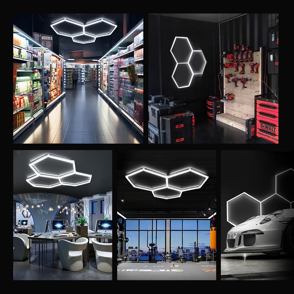 Lampada da garage a LED 14-Hex 672 W, 6500 K, deformabile, lampada da soffitto a LED, per garage, officina, magazzino, cantina, palestra
