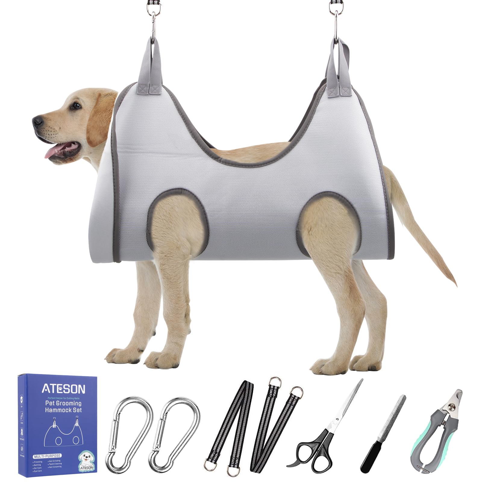 Pet Grooming Hammock Harness for XL Large Dogs Nail Trimming, Dog Sling for Cutting Nails, Dog Hanging Holder Hanger with Nail Clippers, Nail File, Scissors