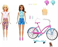 Vista 2 de Barbie Conjunto de juego de bicicleta al aire libre, muñeca rubia y morena con cachorro, juego de diversión de verano, HJY84