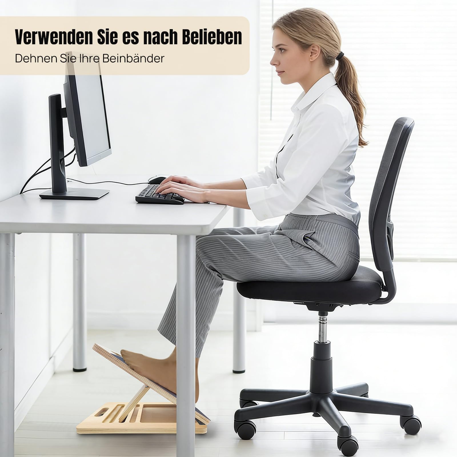 Leichtes & stabiles Schrägbrett aus Holz, Wadendehner mit 5 Neigungswinkeln (20–45°) & Tragegriff – rutschfestes Wadentrainer für Kniebeugen, Yoga & tägliche Dehnübungen (150 kg)