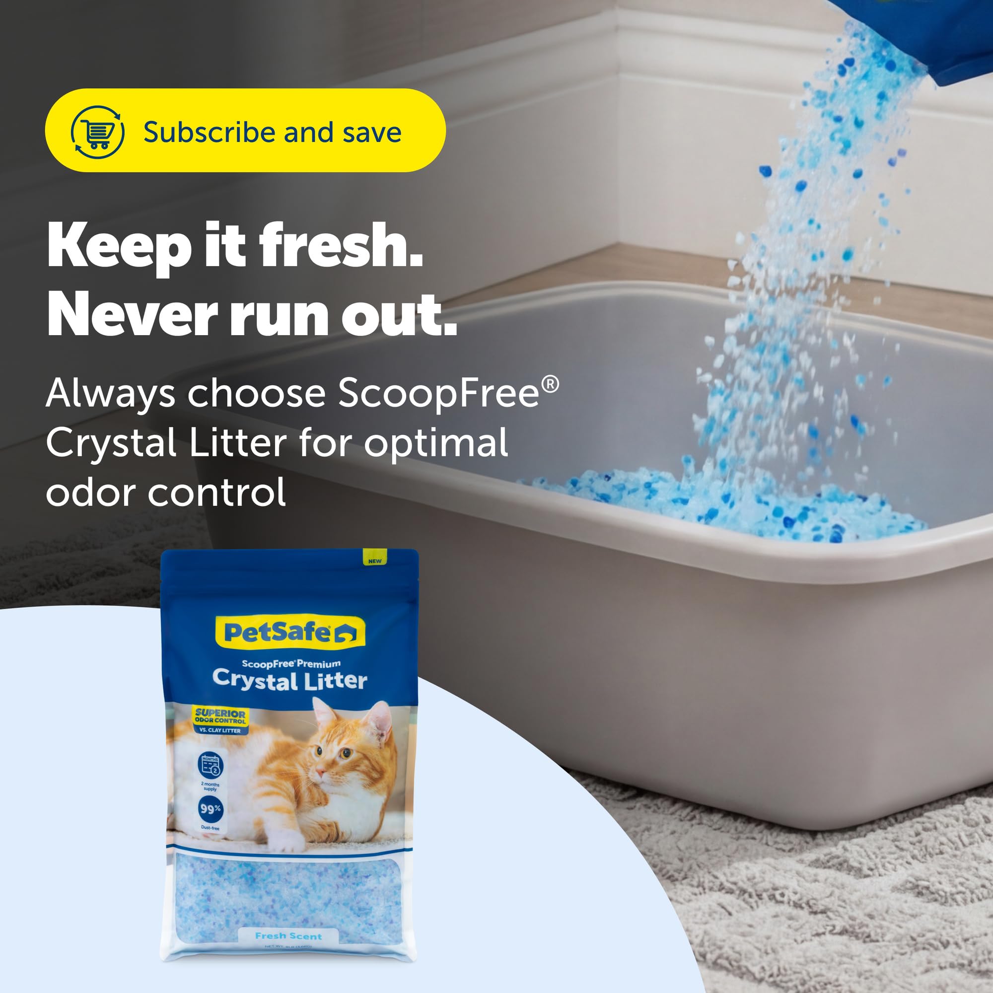 PetSafe ScoopFree - Arena de cristal con aroma fresco premium, control de olores superior, absorbe 5 veces más rápido, bajo seguimiento para menos desorden, dura hasta 2 meses, ligeramente perfumada