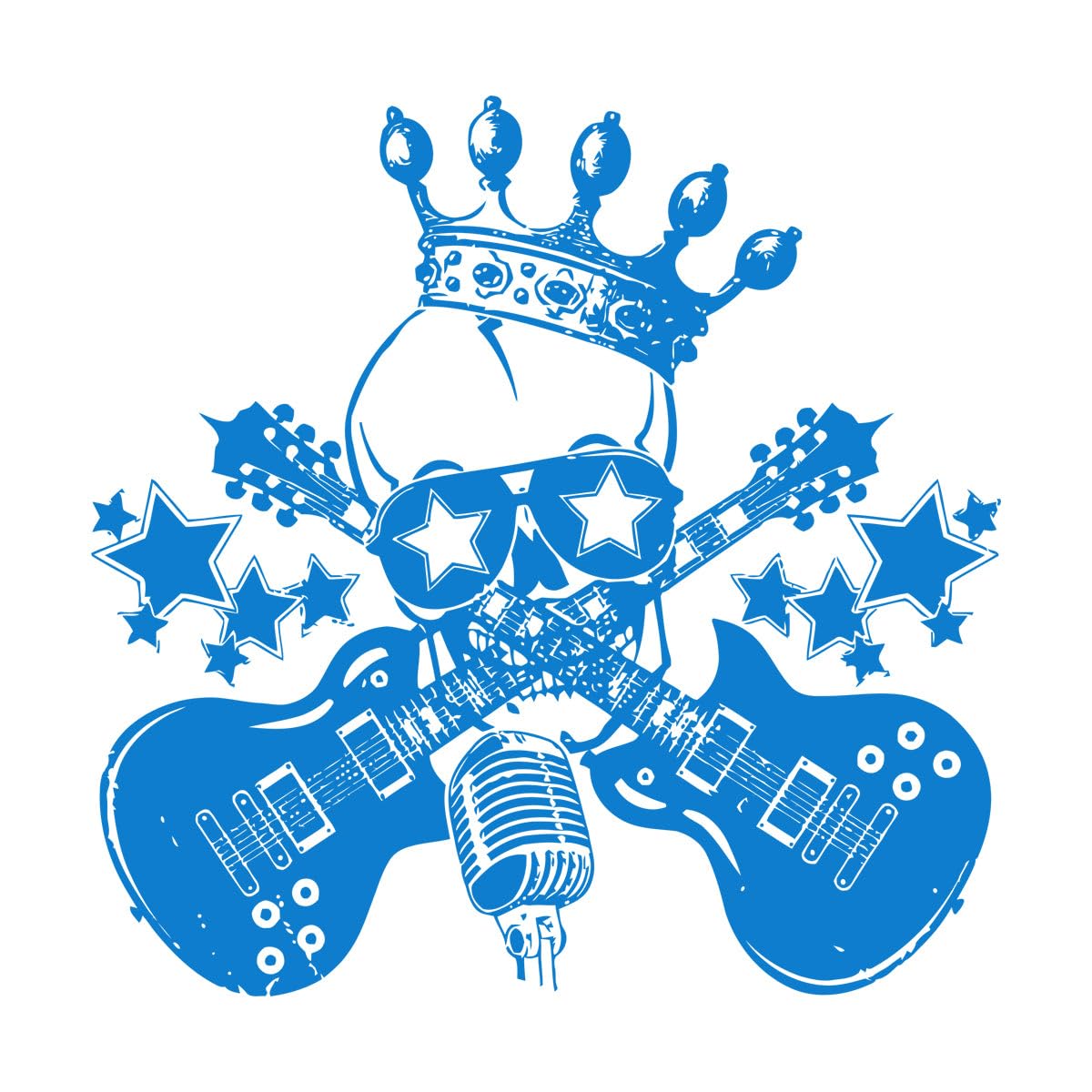 Rock Skull Head Pattern Vinyl Wall Decals Music Guitars Wall Sticker Microphone with Stars Wall Murals Decoration Extra Large - 73x75cm — image 1