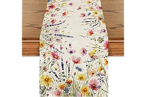 Artoid Mode Daisy Lavender Floral Leaves Spring Table Runner