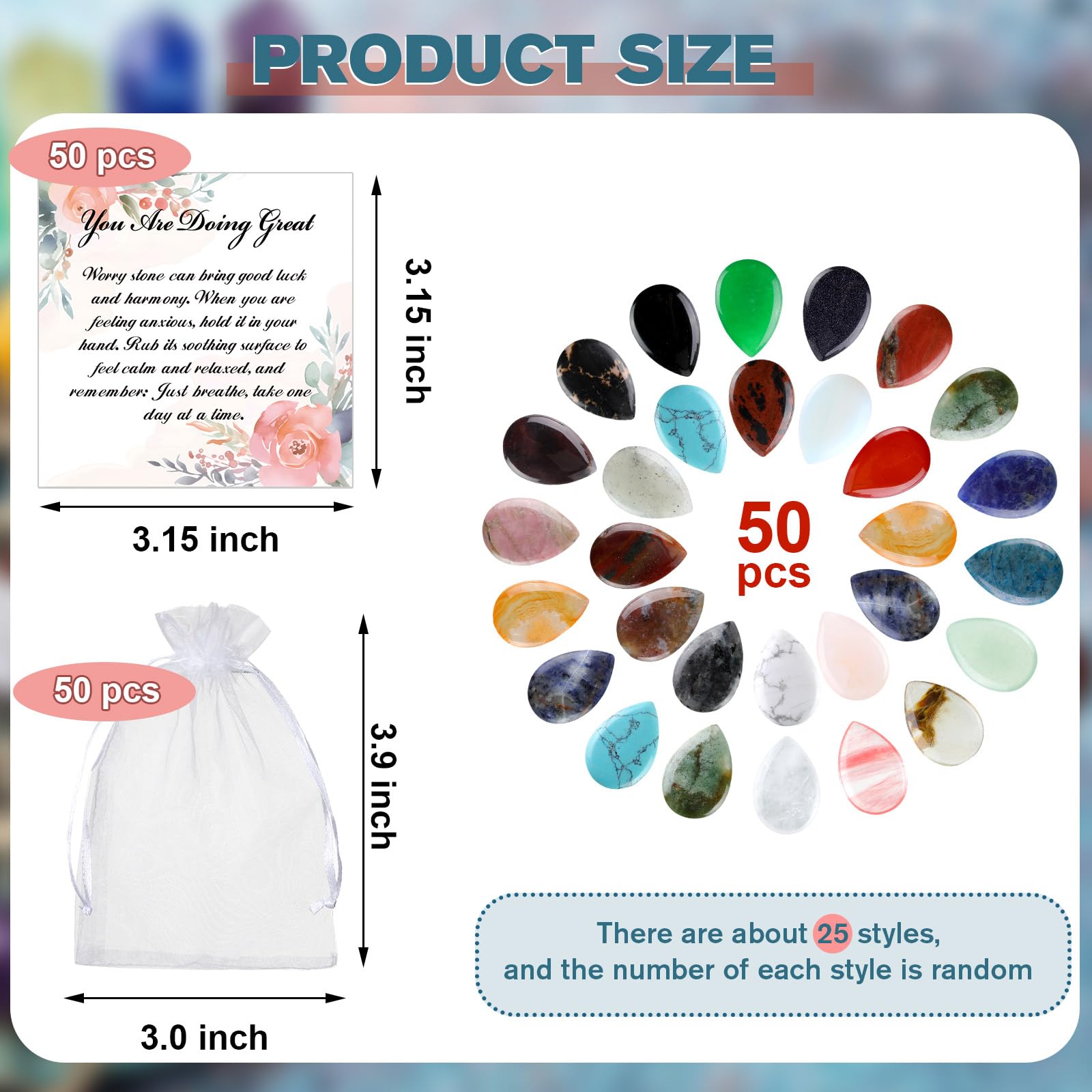 Sasylvia 50 Sets Angstzustände inspirierende Geschenke enthalten 50 Daumen-Handschmeichler, 50 inspirierende Etiketten, 50 Organza-Beutel, Ermutigungsgeschenke für Männer und Frauen, Angstlinderung,