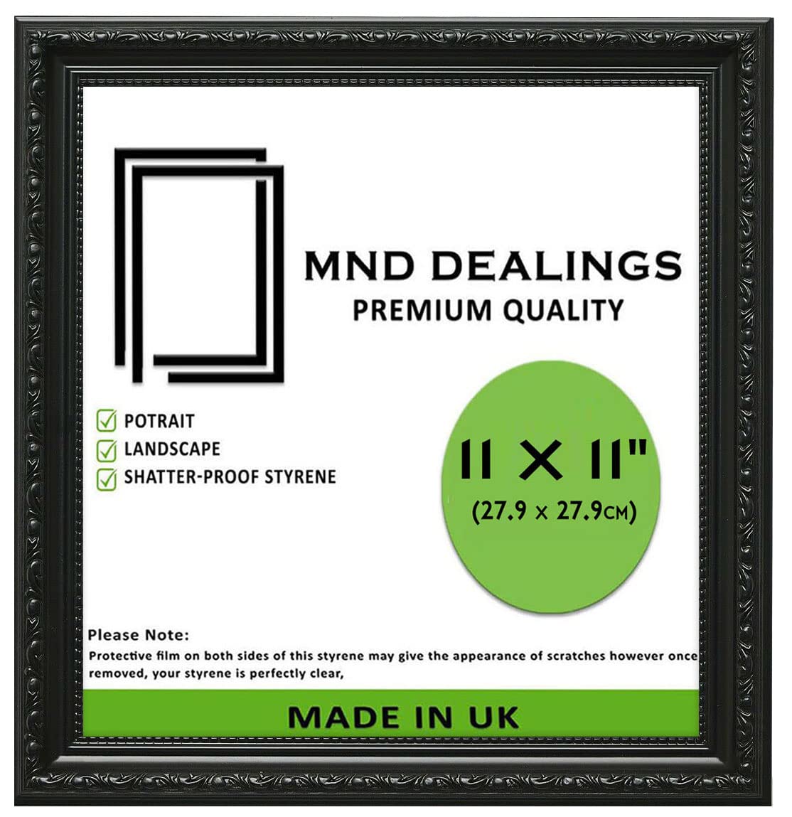 MND Dealings Antique Vintage Ornate Shabby Chic Black Sqaure 11X11 (27.9X27.9 CM) Poster Frame| Various Sizes Frame for Wall Gallery Art Photo Frames Display |For Gift Sleek Home Décor
