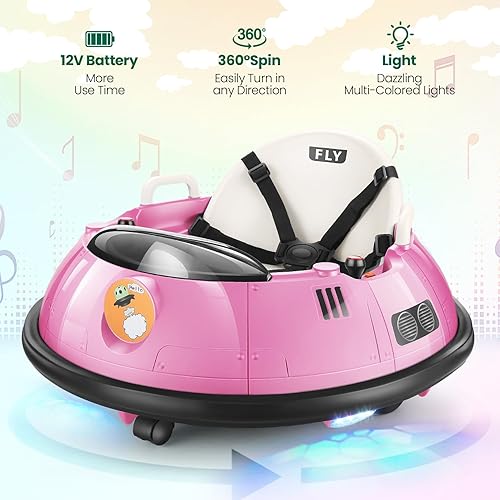 Miniatura 2 de Hikole Coche parachoques para niños pequeños, auto parachoques de 12 V con control remoto, arnés de 5 puntos, giro de 360 grados, luz LED
