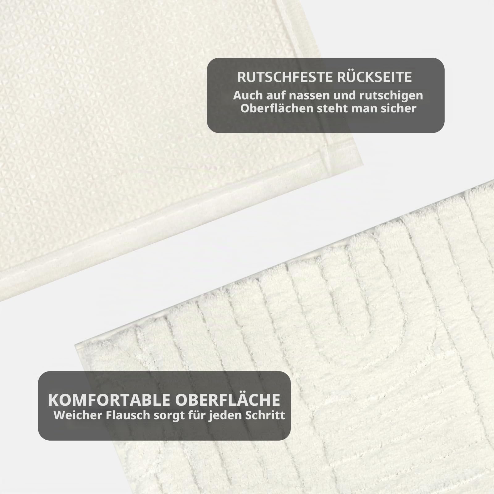 Homcomodar Badezimmerteppich Set 3 Weicher Mikrofaser Badematte rutschfest Badteppich Waschbar Badematte Wasserabsorbierend und U-Form Bad Toilette für Dusche, WC & Badewanne (White)