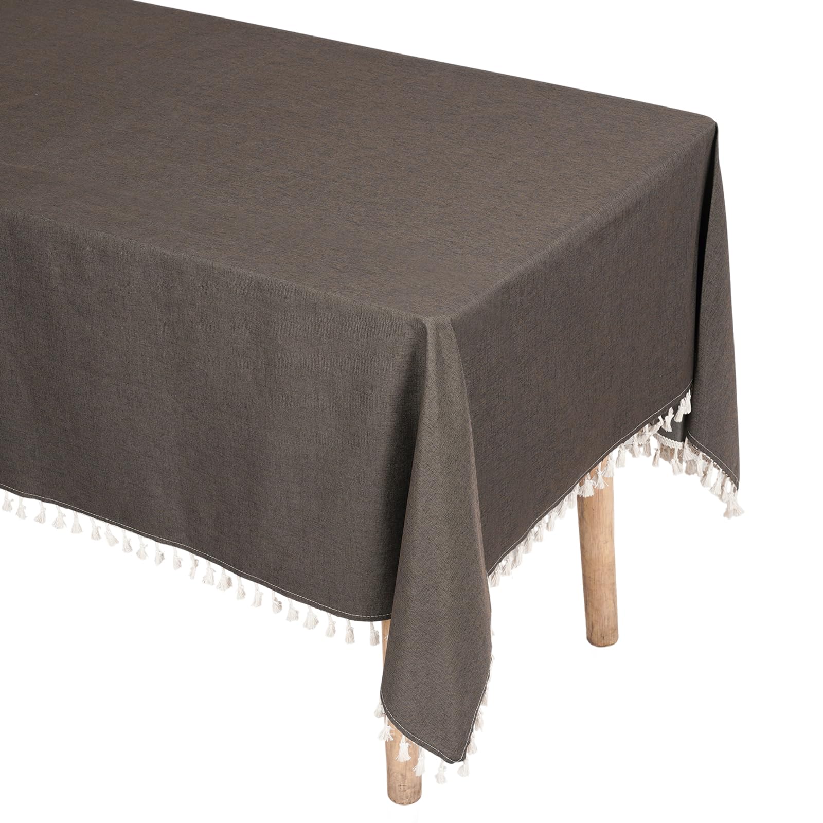 Eternal Beauty Rectangle TableCloth Faux Linen Table Cloth 140x220cm，Wipe Clean Cotton Table Cover Tassel for Home Dining Party Restaurant Decoration (140x220cm,Brown)