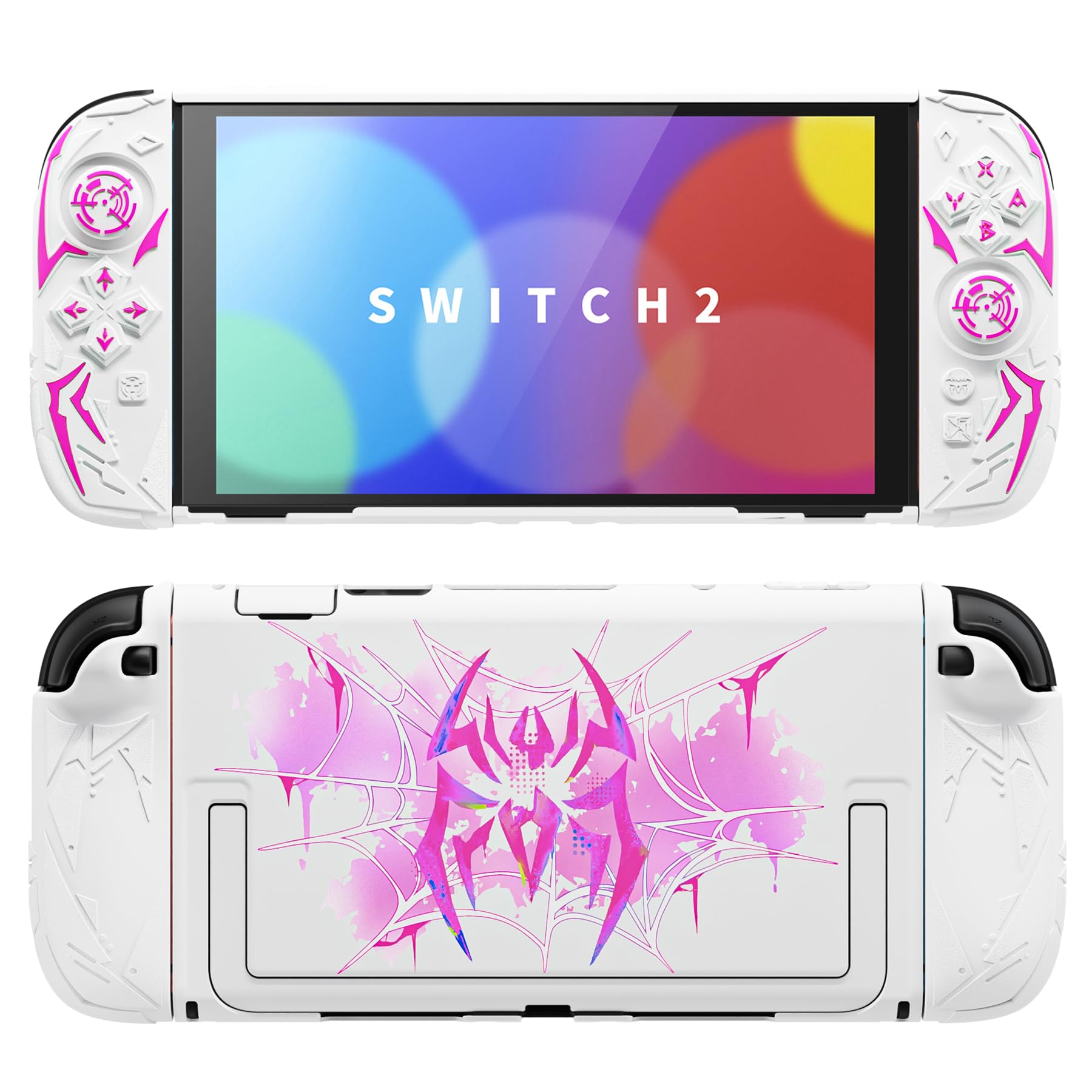 playvital pour Switch 2 Coque avec Housse Grip en Silicone pour Joycon & Capuchon Joystick & Autocollant,Protection Accessoires pour Nintendo Switch 2 Case,Étui Rigide Dockable-Blanc - 2