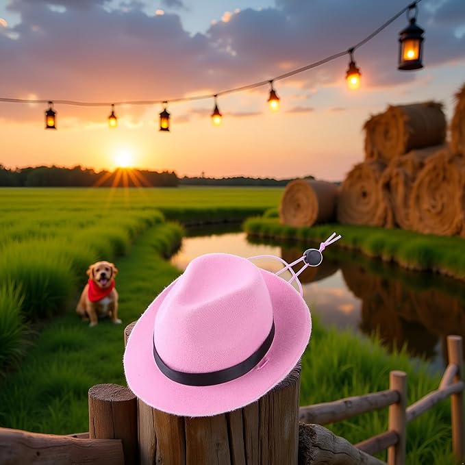 Sombrero de Vaquero Rosa para Mascotas Accesorio de Disfraces miniatura 5