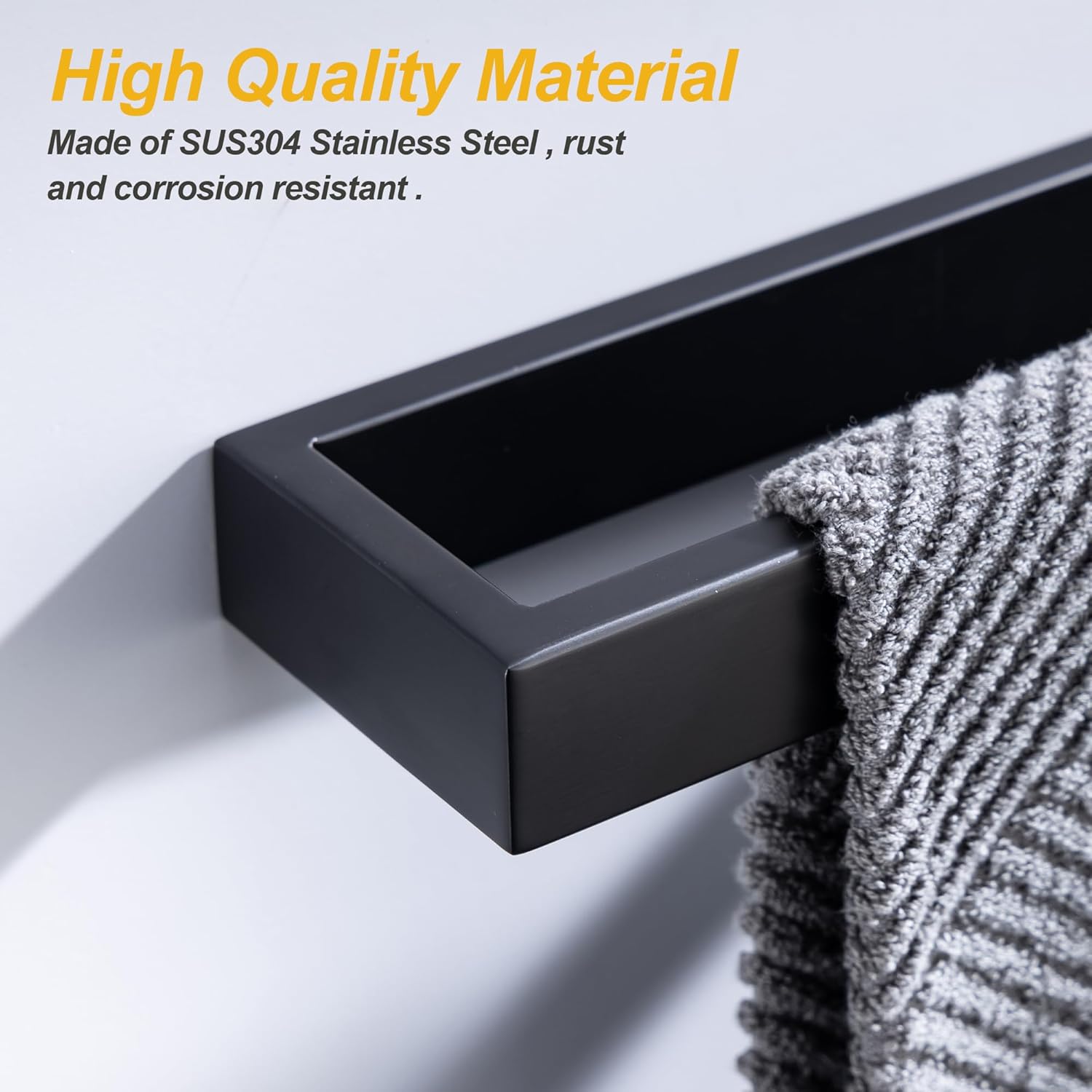 Towel Bar, 9 Inch Hand Towel Holder Wall Mount, Towel Racks for Bathroom Accessories, Stainless Steel Towel Ring Hardware (Matte Black, 1 Pack)
