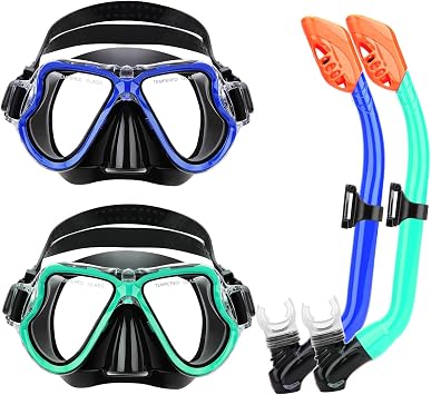 Kids Snorkel Set for Ages 6-14, Snorkeling Gear for Kids with Dry Top Snorkel Anti-Leak Anti-Fog Panoramic 180 Clear View Tempered Glass Snorkel Mask, Childs Youth Junior Snorkeling Package