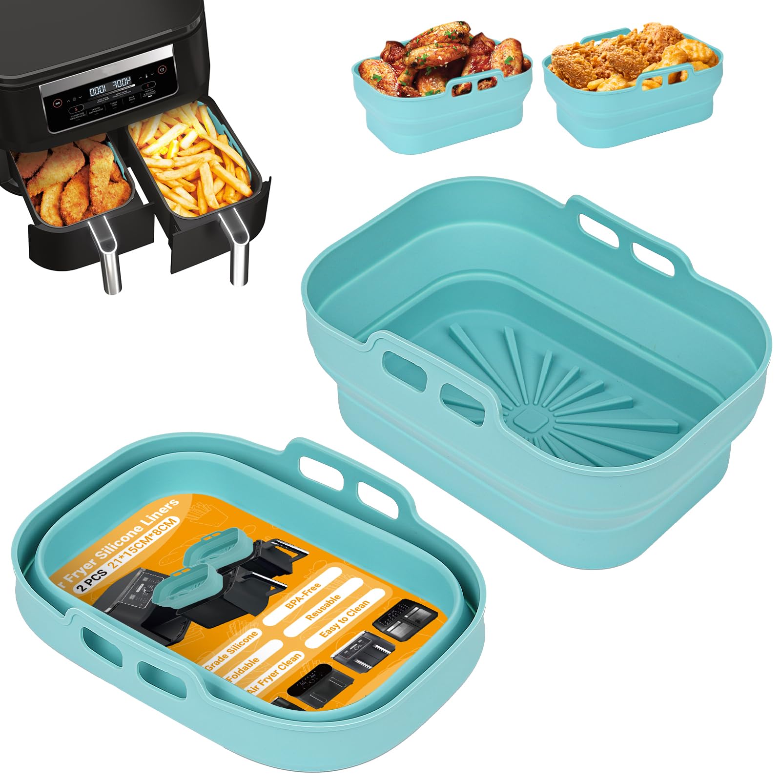 Teglie Per Friggitrice Ad Aria Alyvisun - 2 Pezzi In Silicone Nero, Riutilizzabili E Pieghevoli Per Airfryer - Foto 4