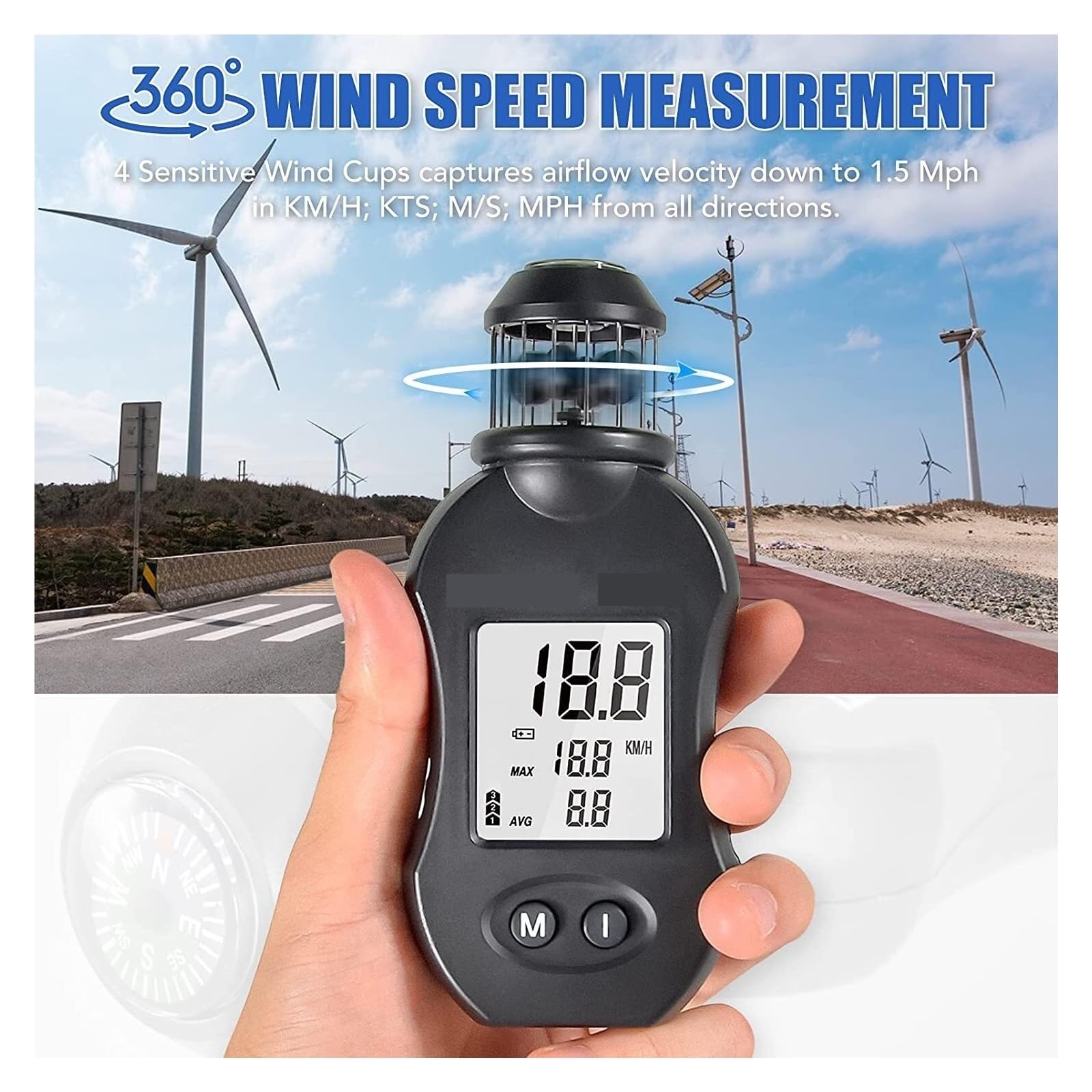 Anemómetro De Mano Medidor Velocidad Del Viento Digital Medición Volumen Aire La For Respiraderos HVAC, Navegación En Bote, Tiro Mediciones Precisas Versátiles