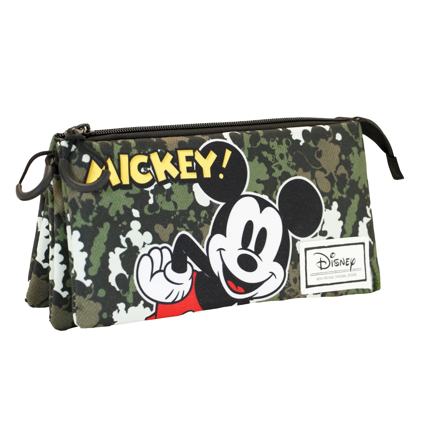 Disney Mickey Mouse Surprise-Estuche Portatodo Triple FAN, Verde Militar, 23 x 11 cm