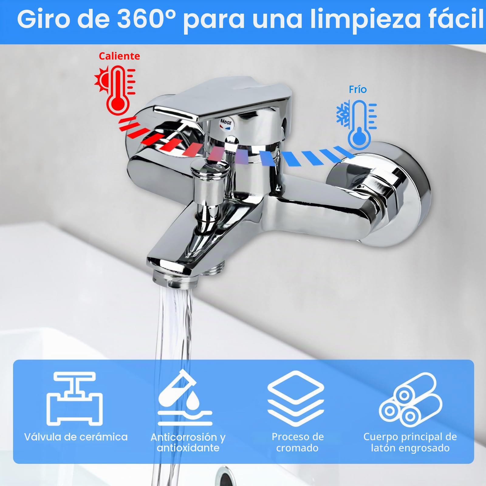 Grifo monomando para bañera, monomando, montaje en pared, grifo de ducha, grifo mezclador para bañera, salida de ducha de 1/2 pulgadas, cromado