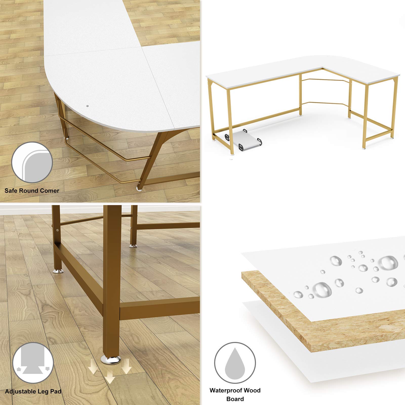 Escritorio reversible en forma de L, escritorio para juegos, escritorio para dormitorios, escritorio para oficina, oficina, estudio en casa, estudio y escritura en escritorio de madera 8