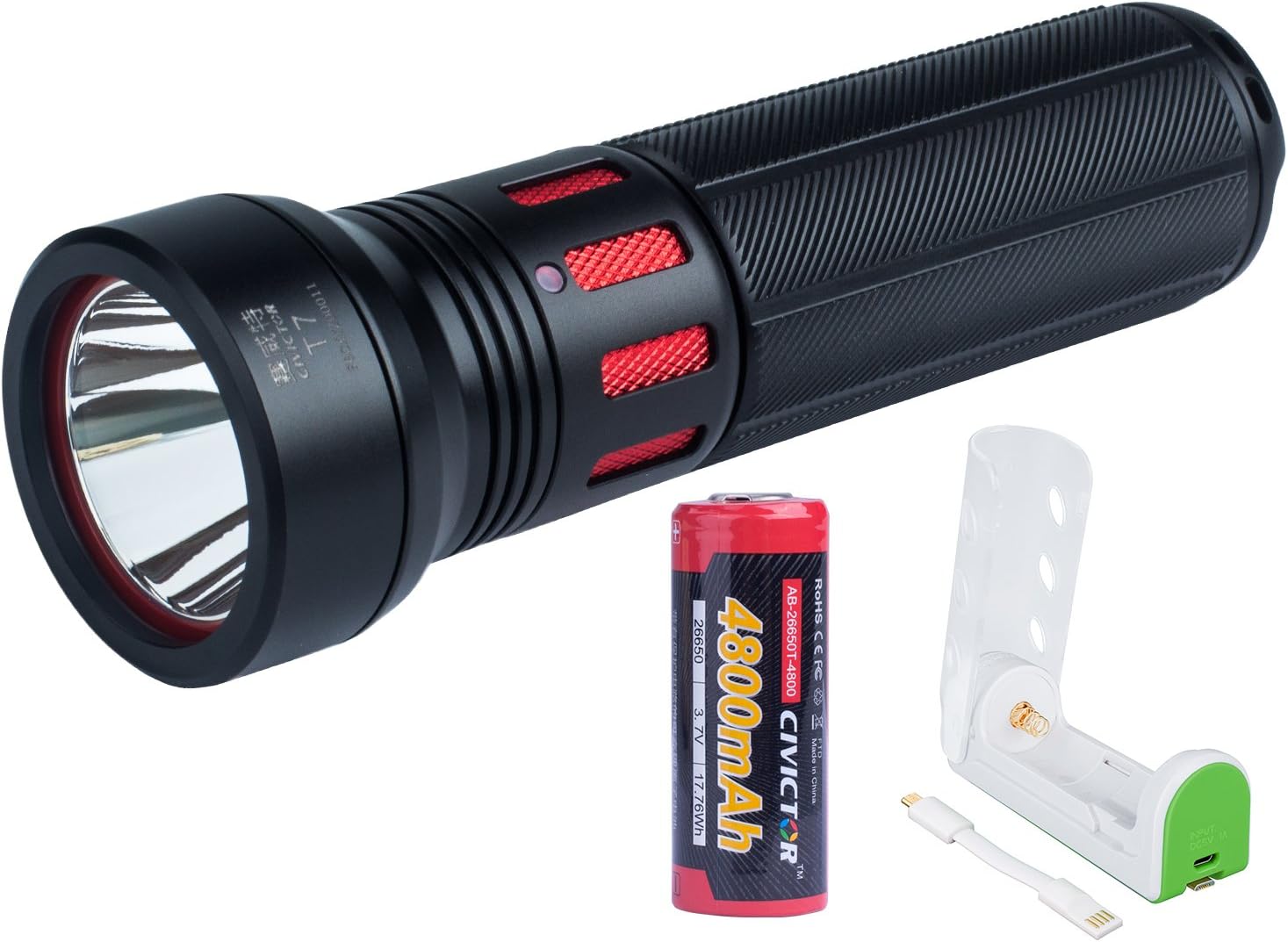 High Power Torch Rechargeable 26650 Battery Small Pocket Super Bright Led Torch Kit Set with USB Charger Waterproof IPX8 900 Lumen Big Powerful 26650 Torch Flashlight Outdoor Torch Camping Lantern
