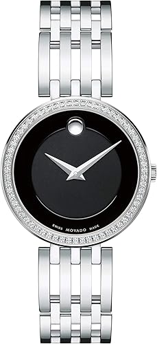 Movado Reloj Esperanza de acero inoxidable para mujer con bisel de acento de diamante, platanegro (607052), PlataNegro, 0607052