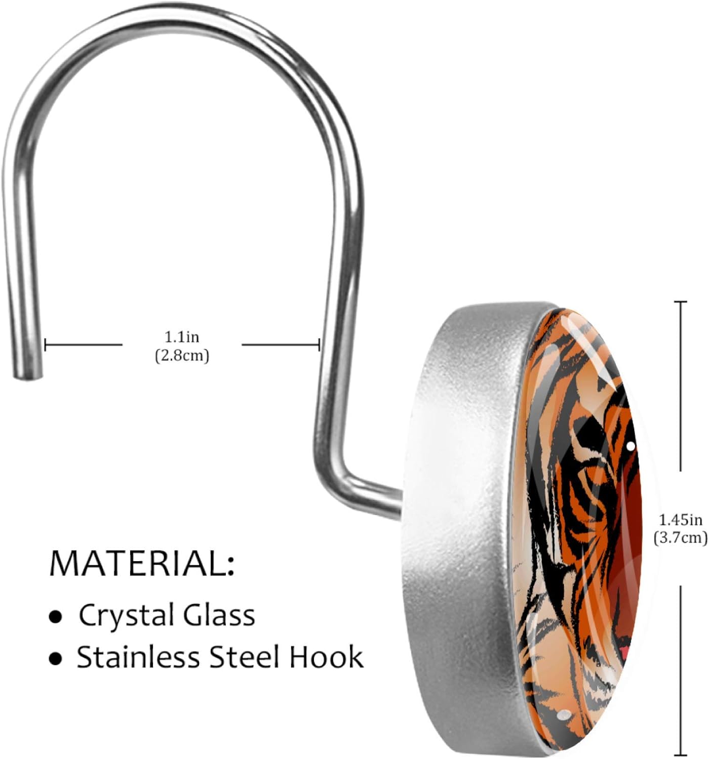 Siebzeh Bengal Tiger Stripe 12PCS Shower Curtain Hooks Metal Resin Hooks Anti Rust Glass Stainless Steel Hooks for Bathroom Baby Room Living Room Home Decor