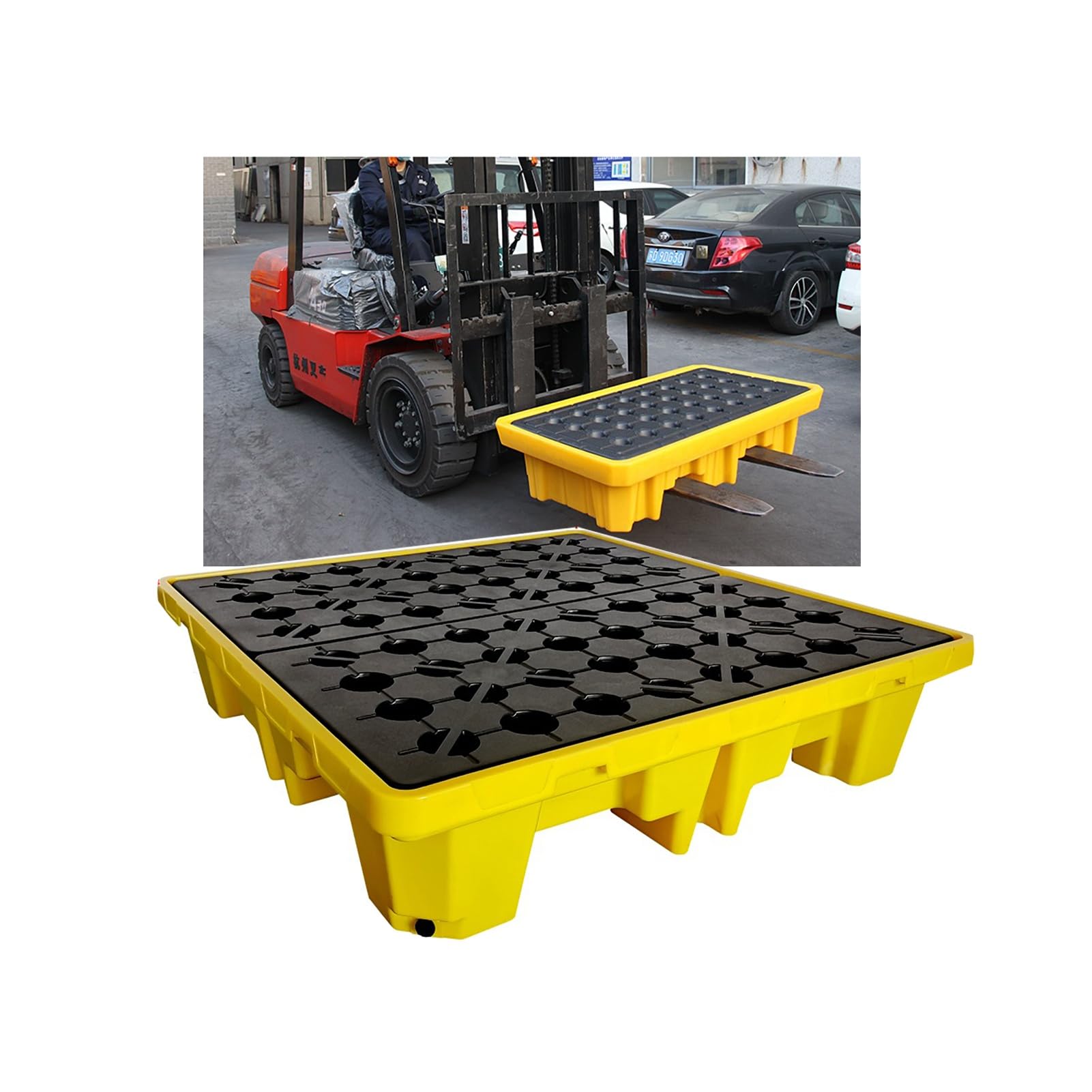 JKJZSALJ Modular Drum Spill Containment Platform With Removable Grating, Forklift-Compatible Drip Pan, 130X130X15Cm, Ideal For Safe Maintenance And Spill Control,Yellow,72x72x16cm
