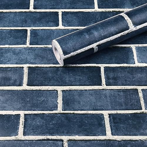 HeloHo Papel tapiz de ladrillo azul marino de 196.8 x 17.7 pulgadas, autoadhesivo, extraíble, con textura 3D, para cocina, salpicadero, sala de