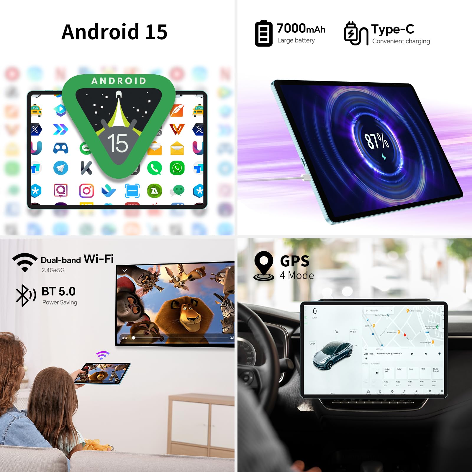 TECLAST P50Case Tablet 11 Pollici 90Hz Tablets Android 15, 2.0GHz Octa-Core, 12GB RAM+128GB ROM/TF 4TB/7000mAh/Widevine L1/GPS/BT5/OTG/Tablet con Tastiera+Custodia+Penna+Auricolari, 10 Accessori-2025