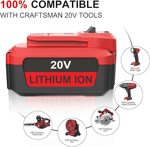 Miniatura 3 de Paquete de 2 baterías de litio de 20 V 6.0 Ah de repuesto para Craftsman CMCB202 CMCB204 CMCB0206 y CMCB104 Cargador de repuesto para Craftsman