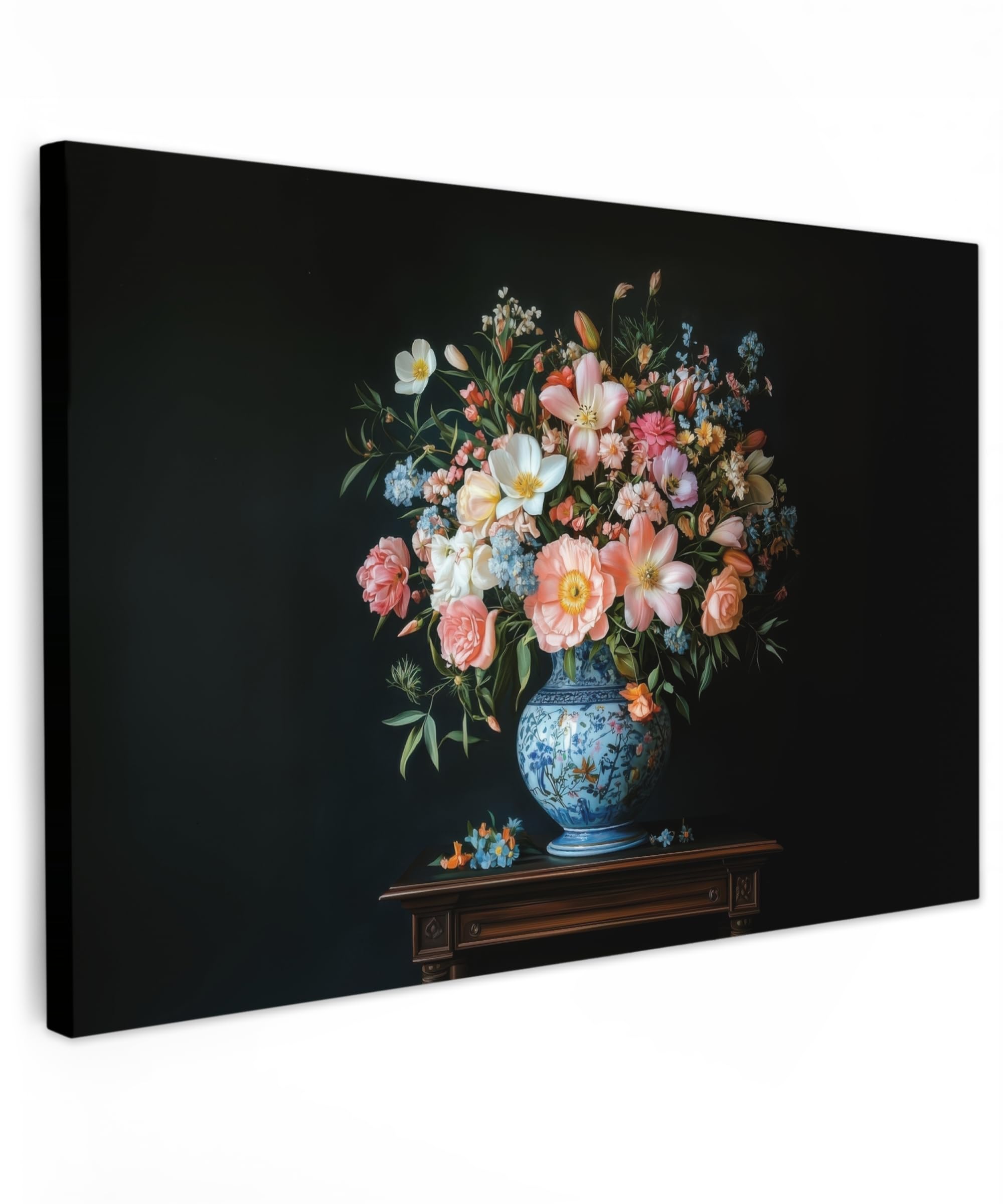 MuchoWow© Canvas Wall Art Work 12"x8" / 30x20 cm Room Decor Painting Wallfillers Picture Decoration Prints Pink - Flowers - Vase - Colours