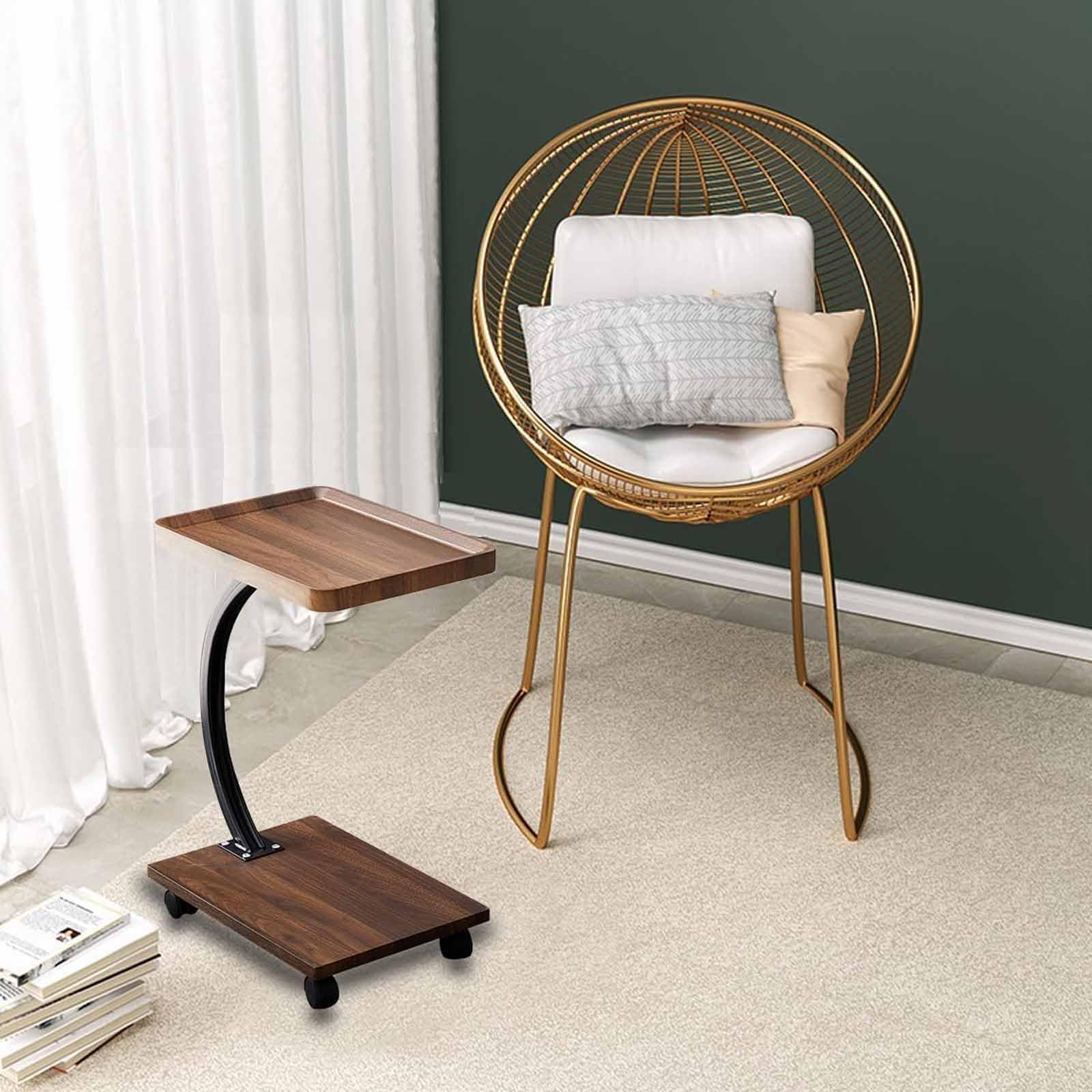 Mesita Auxiliar en Forma de C con Ruedas, Mesa Auxiliar Moderna para sofá y Cama, mesitas auxiliares pequeñas Que se Deslizan Debajo del sofá, sofá de Madera, Espacio para café