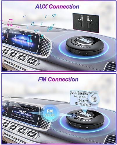 Miniatura 5 de CD Player Portable ARAFUNA, Portable CD Player Bluetooth with FM Radio, 2000mAh Rechargeable CD Player for Car with LCD Screen, Anti Shock