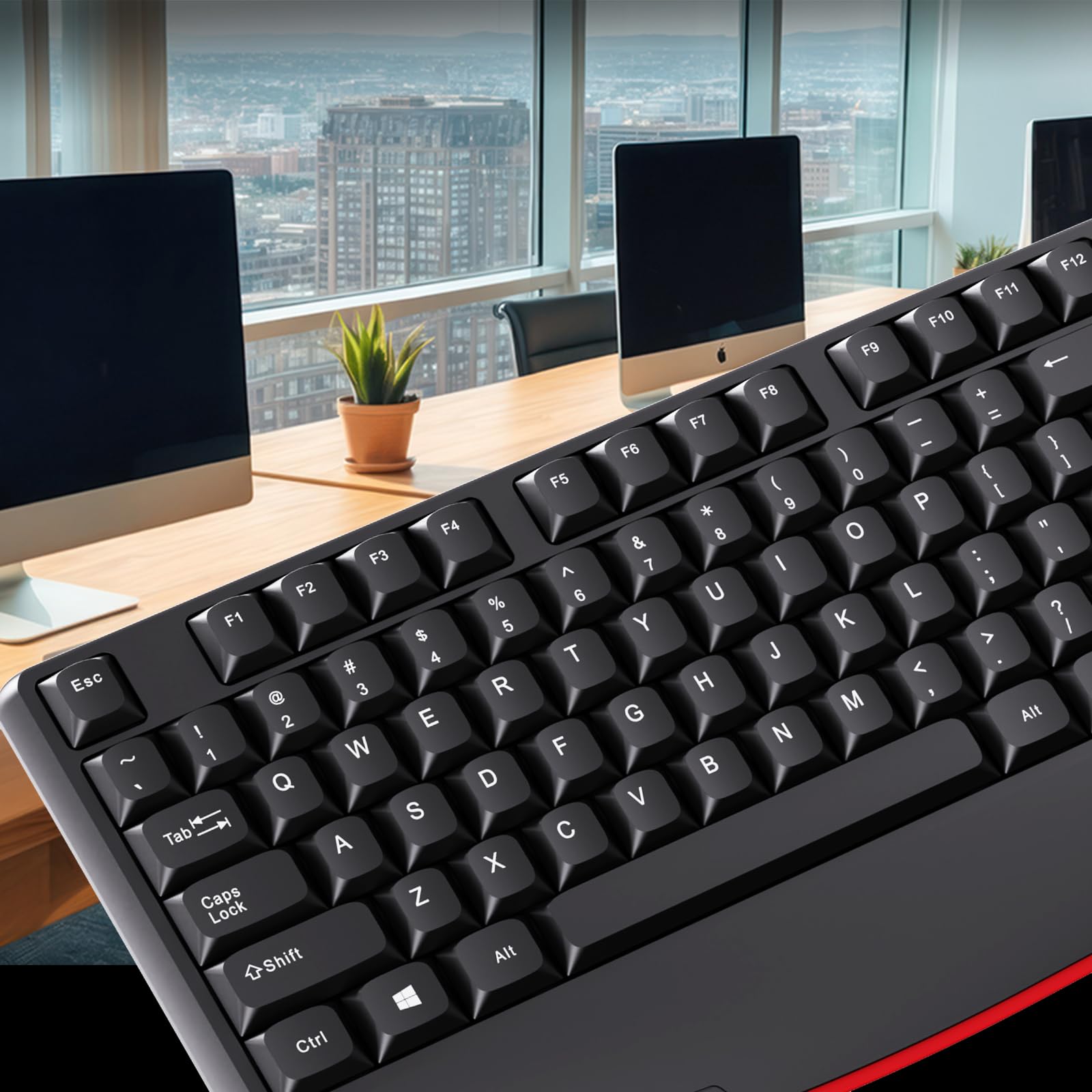 Tastiera wireless e mouse combinata, layout QWERTY 2.4G, tastiera meccanica dal design ergonomico, set per Windows, PC, laptop, notebook, computer con ricevitore USB-A e USB-C 2 in 1