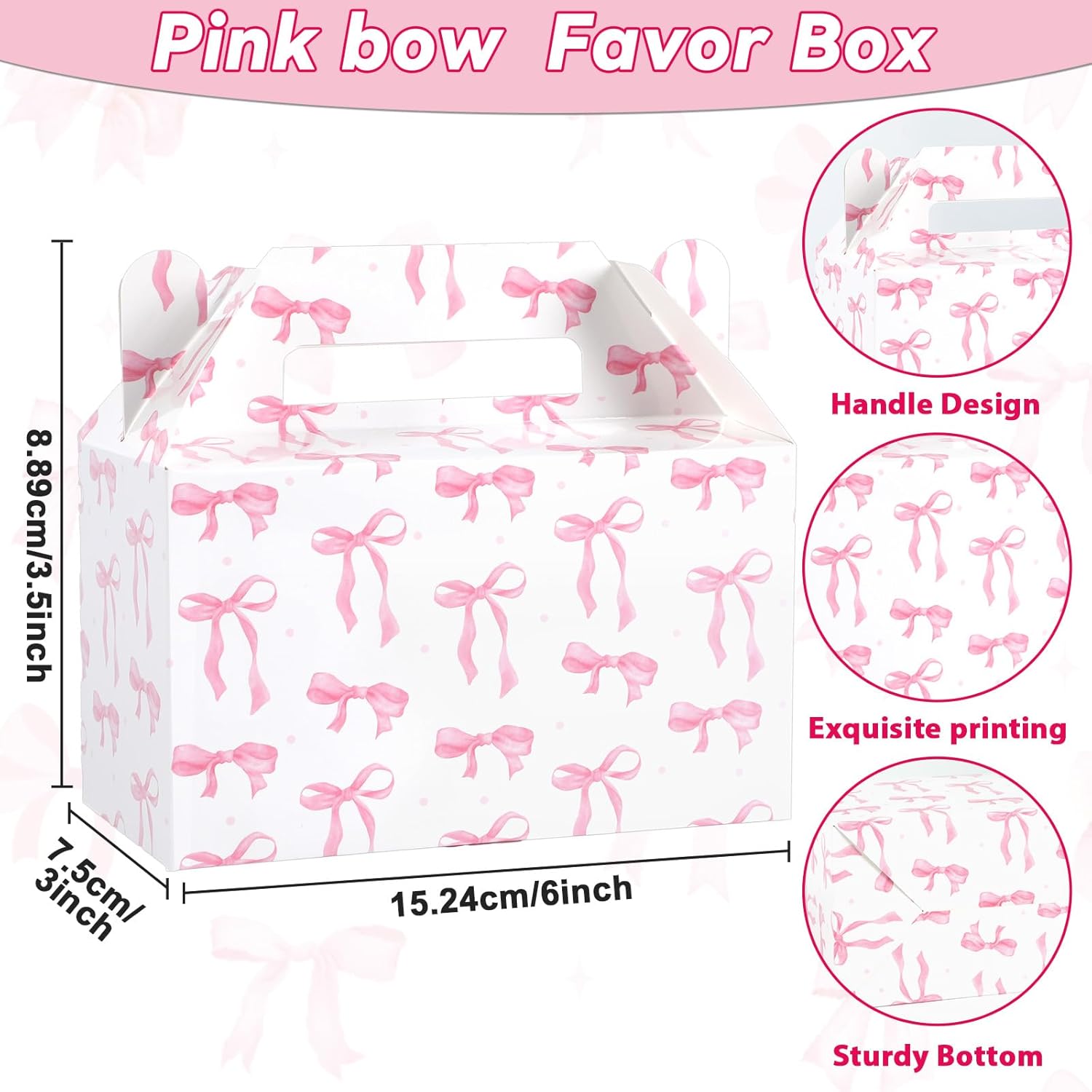 24Pcs Pink Bow Treat Boxes Party Supplies Coquette Bow Party Favors Goodie Gift Boxes Bows themed Treat Candy Box for Birthday Bachelorette Engagement Baby Bridal Shower Decorations Supplies - Image 3