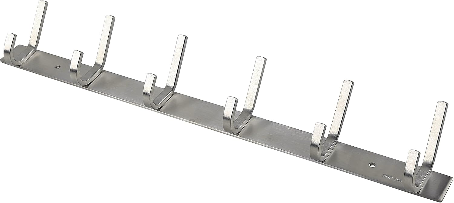 WEBI 2 Packs, Heavy Duty Stainless Steel 304 Hook Rail Coat Rack, Satin Finish, Great Home Storage & Organization for Bedroom, Bathroom, Foyers, Hallways